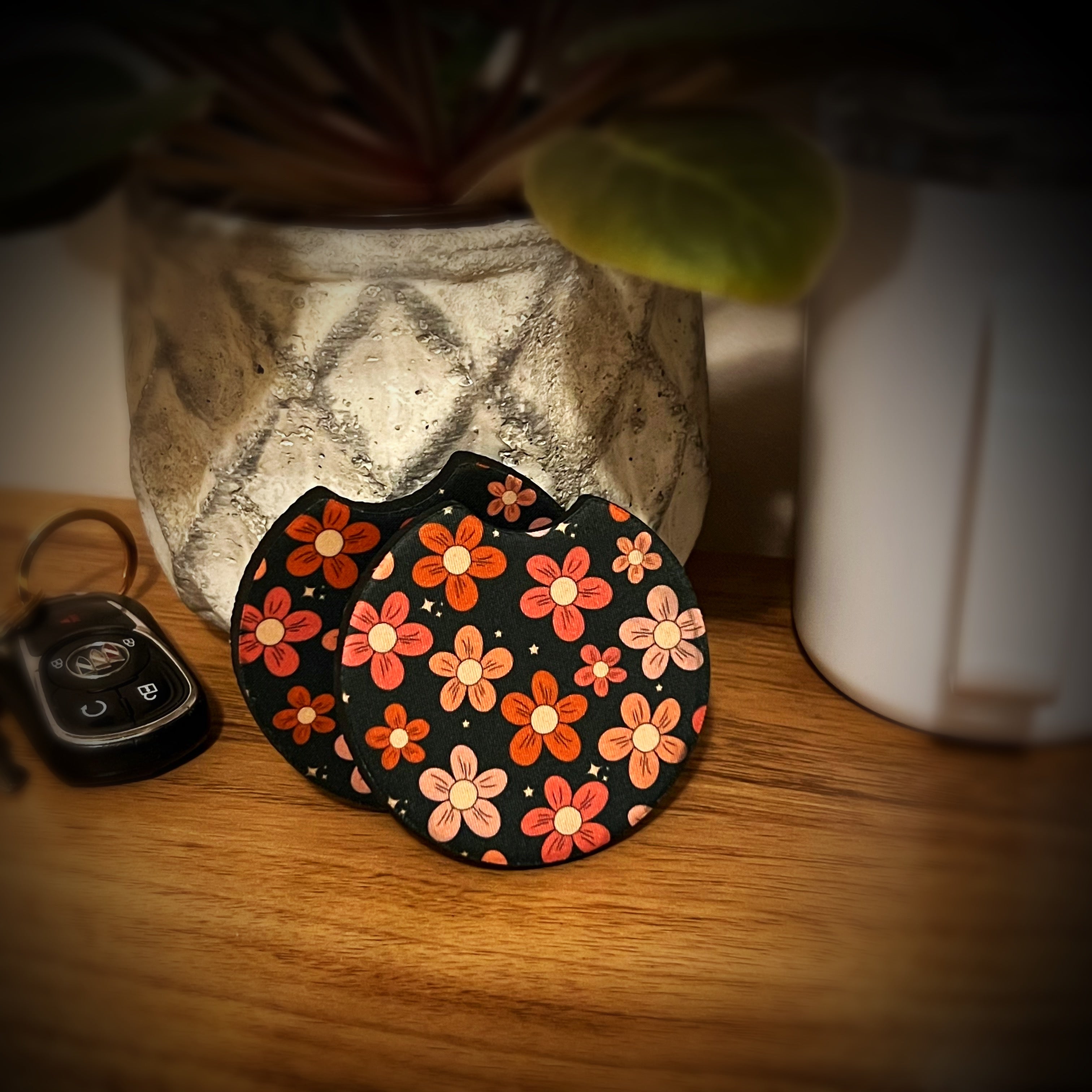 black floral coasters